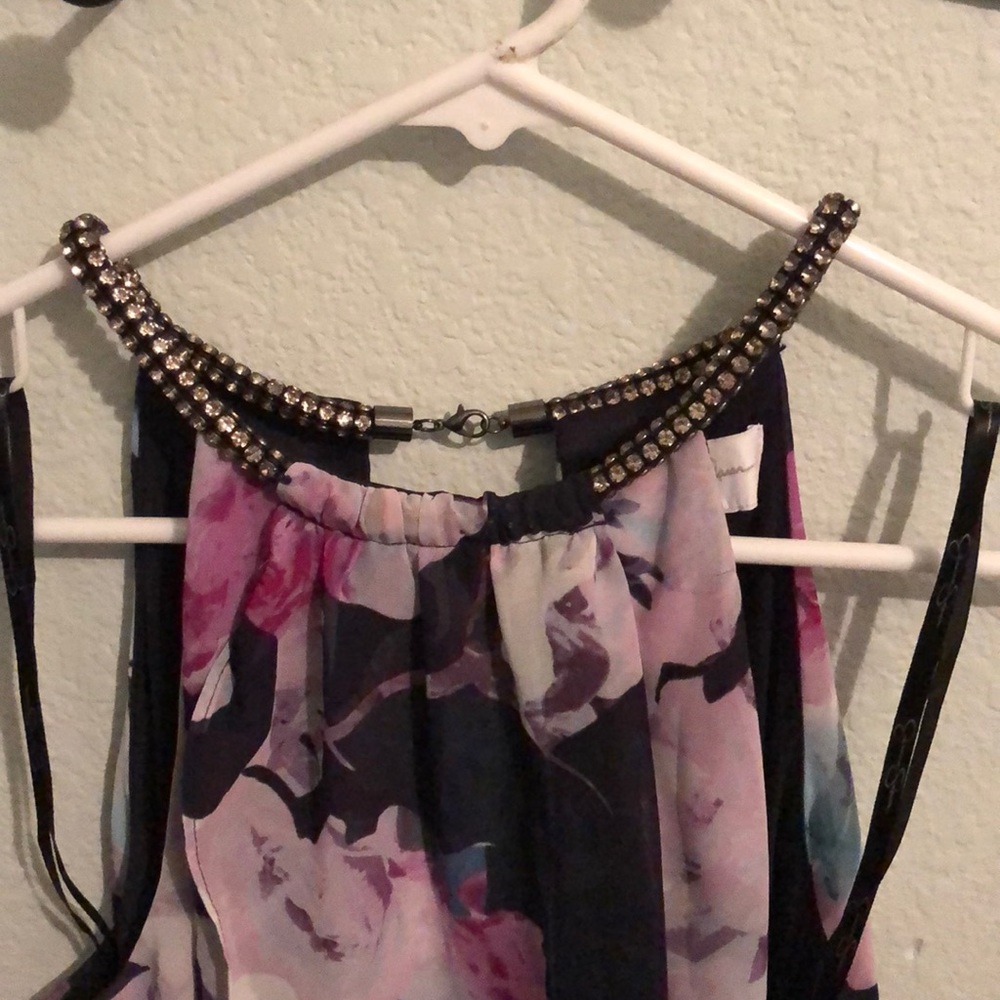 Beautiful floral dress with rhinestone halter - Picture 2 of 4